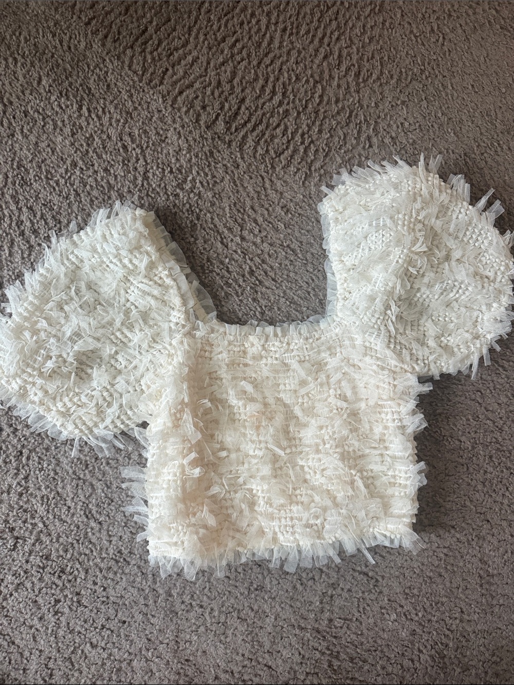 Endless Rose Textured Ivory Puff Sleeve Crop Top